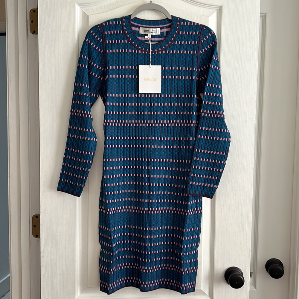 DVF Diane Von Furstenberg Harry Dress Sz M in Blue - Picture 3 of 5